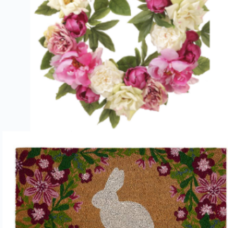 Bundle: Pink Floral Bunny Doormat + Pink Floral Wreath