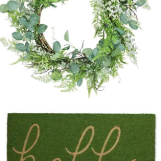 Bundle: Green Hello Doormat + Eucalyptus Greenery Wreath